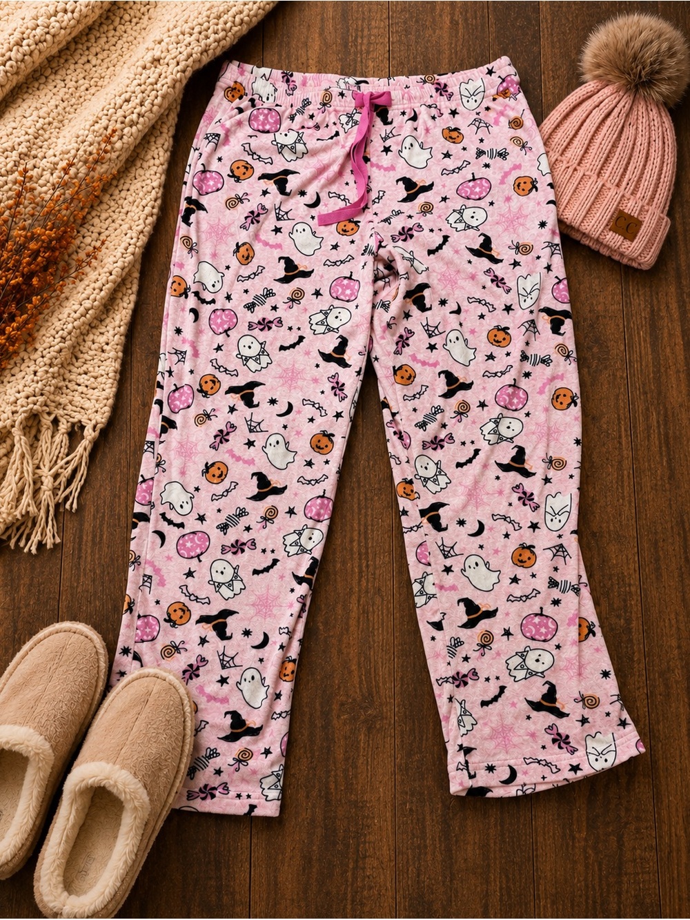 Trick or Treat Sleep Women’s Halloween Pajama Pants Pink Ghost Pumpkin Witch NWT